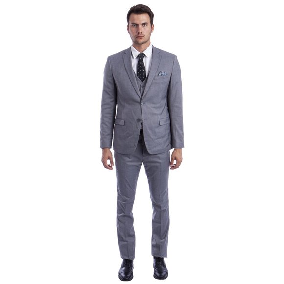 Men's Skinny-Fit 3pc Mid Grey Suit by Sean Alexander - Picture 1 of 6